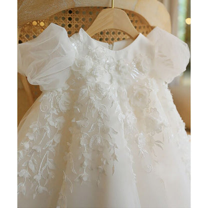 White Baby Girl Summer Baptism  Dress Toddler Birthday Party Princess Dress