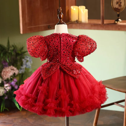 Luxurious Christmas Dress Fluffy Sequins Dress Toddler Birthday Princess Dress