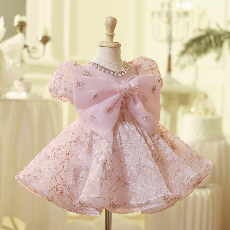 Pink Girls Birthday Dress Flower Girl Princess Dress