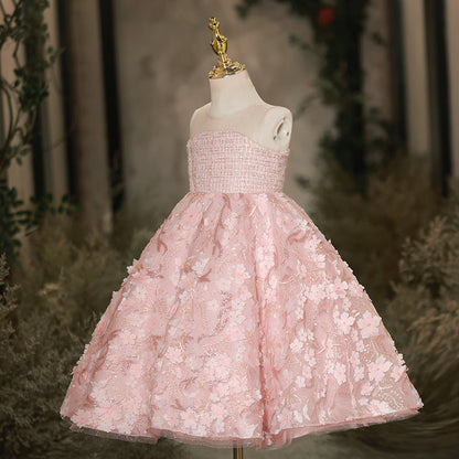 Elegant Baby Pink Sleeveless Puff Princess Dresses Toddler Flower Girl Dresses