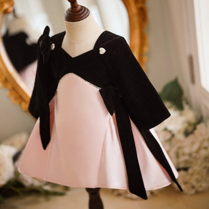 Elegant Baby Girls Black Pink Party Dresses Toddler Communion Dress