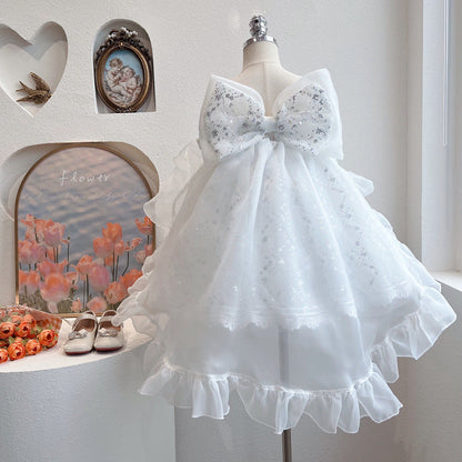 Elegant Baby Big Bow Puffy Ball Dress Toddler Little Girl Formal Dress