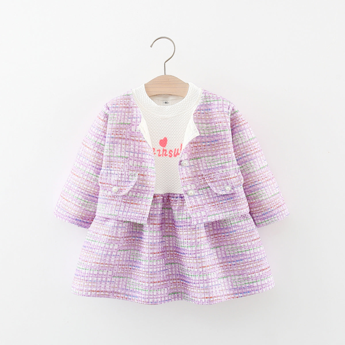 Girls Colorful Plaid Jacket Two-piece Dress