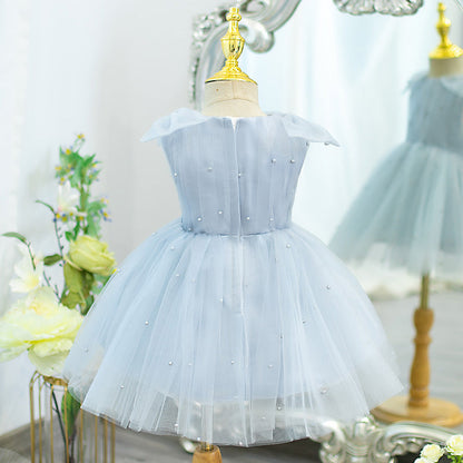 Elegant Baby Girls Blue Bow Flower Girl Dresses Toddler Ball Gowns