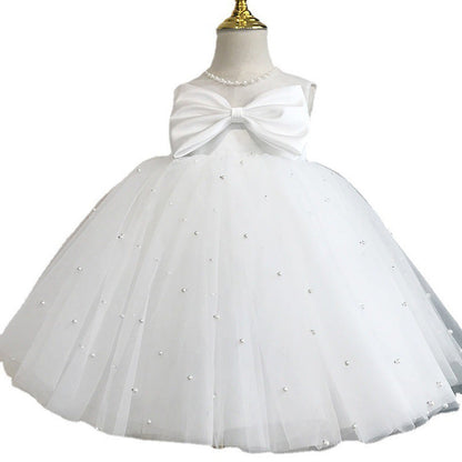 Elegant Baby Pearl Mesh Birthday Party Evening Dress Toddler First Communion Dresses