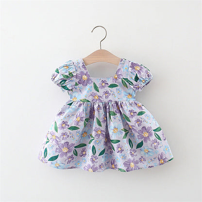 Sweet Baby Girl Bow Print Short Sleeve Dress