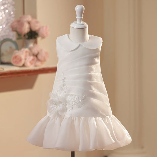 Flower Girl Dress Baby Girl Sleeveless Wedding Party Flower Pattern Zipper Princess Dress