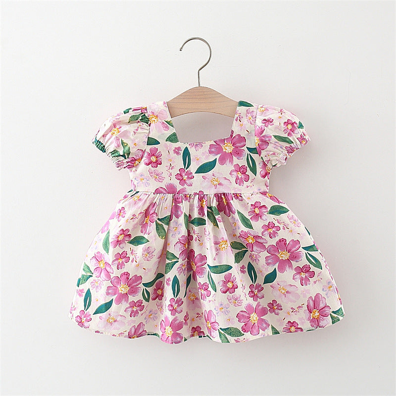 Sweet Baby Girl Bow Print Short Sleeve Dress