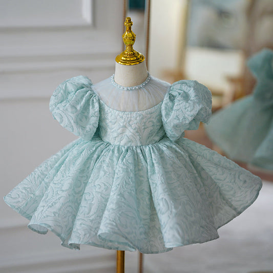 Little Girl Dress Toddler Ball Gowns Puff Sleeves Princess Puff Sleeve Beaded Bow Puffy  Dress