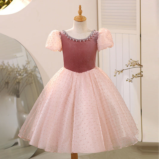 Pink Princess Dress with Beaded Birthday Dress