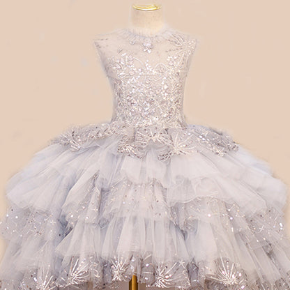 Flower Girl Sequins Fluffy Trailing Birthday Princess Dress