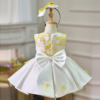 Girls Satin Elegant Princess Dress Baby Birthday Dress