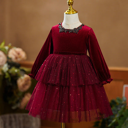 Girls Christmas  Dresses Baby Cute Pageant Dress Toddler First Birthday Party Princess Dress