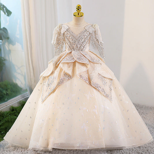 Girls Fantasy Champagne Wedding Dress Princess Dress