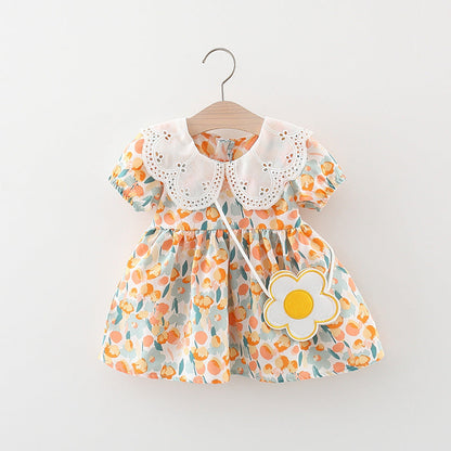 Toddler Dress Sweet Baby Lace Lapel Graffiti Dress