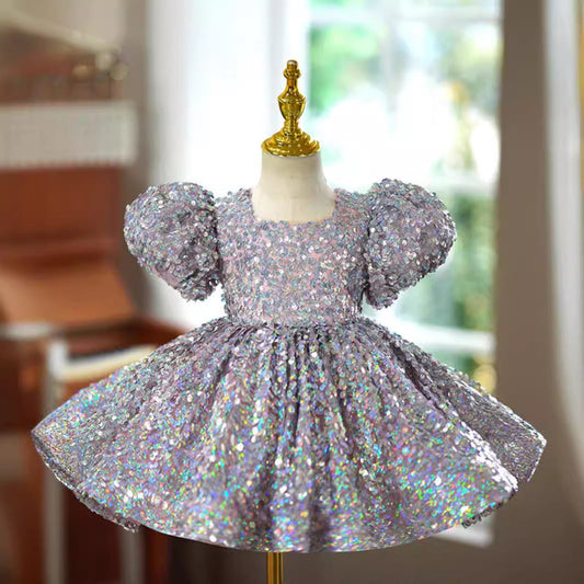 Luxurious  Baby Girl Puffy Sequined Dress Toddler Birthday Princess Dress