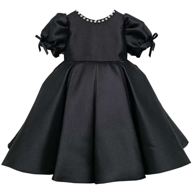 Elegant Baby Girl Pearl Round Neck Puff Sleeve Princess Dress Girls Toddler Girls Pageant Dresses