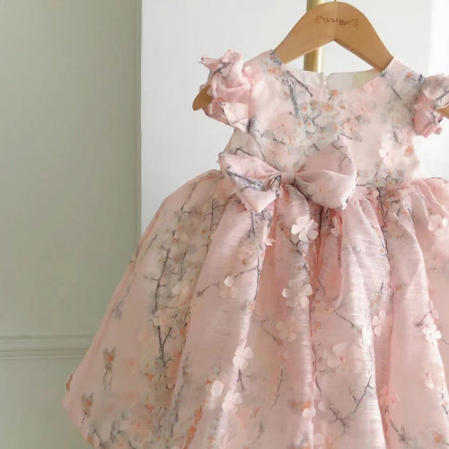 Elegant Baby Girls Flower Girl Dress Toddler Pink Floral Party Dress