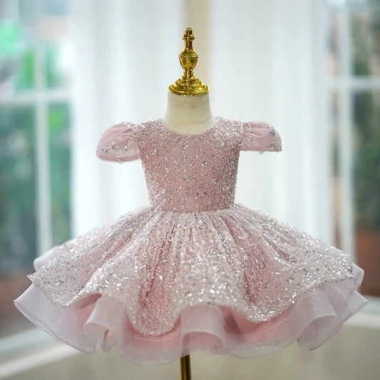 Elegant Baby Girl Sequins Formal Dress Toddler Birthday Party Princess Dress