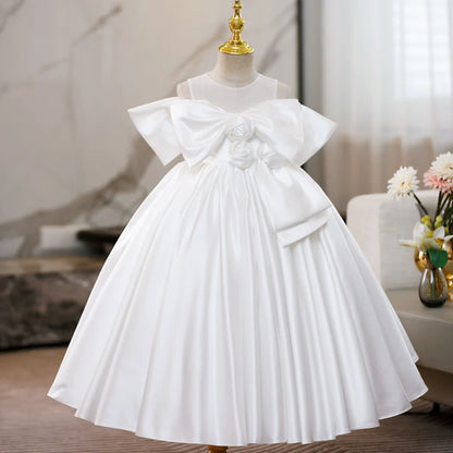 Girls White Pageant Dress Children Birthday Long Dress