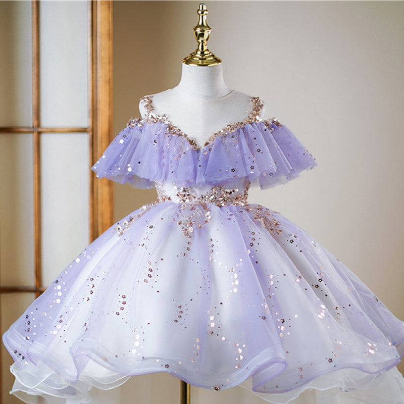 Elegant Baby Girls Purple Sequin Princess Dress Toddler Prom Dress