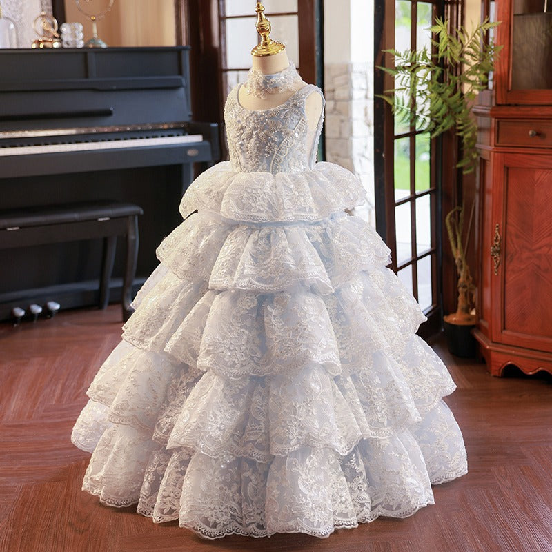 Elegant First Communion Dress Girl Birthday Party Dress Summer Princess Dress