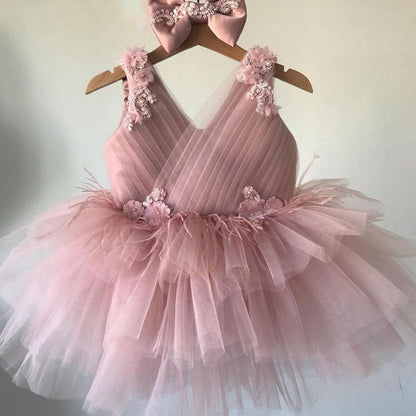 Lovely Flower Girl Pink Dress Toddler Birthday Pageant Princess Dress