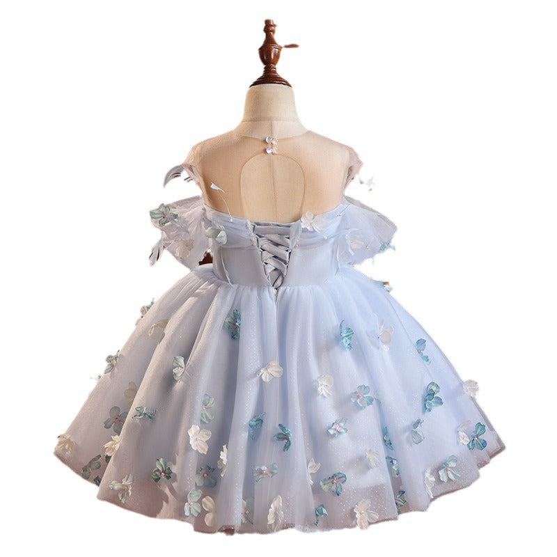 Elegant Baby Girls Blue Baptism Dresses Toddler Flower Girl Dresses