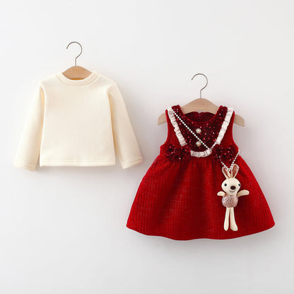 Girls Christmas Dresses Baby Girls Winter Cartoon Warm Dresses