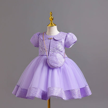 Elegant Baby Girls Mesh Flower Puffy Dress Toddler Princess Dress