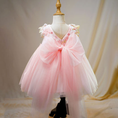 Pink Flower Girl Wedding Dress Girl Birthday Sleeveless Dress