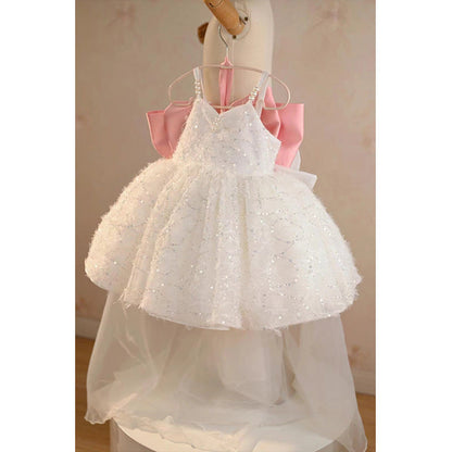 Girls Elegant Princess Dress Baby Birthday Party White Dress