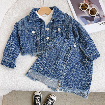 Girls Casual Denim Two-piece Set