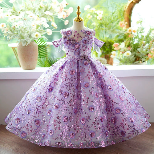 Luxurious Baby Girl Puffy Embroidery Flower Girl Dress Toddler Birthday Princess Dress