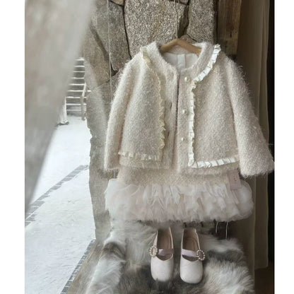 Girls Dress Set Girl Coat Bow Princess Dress Vest Dress