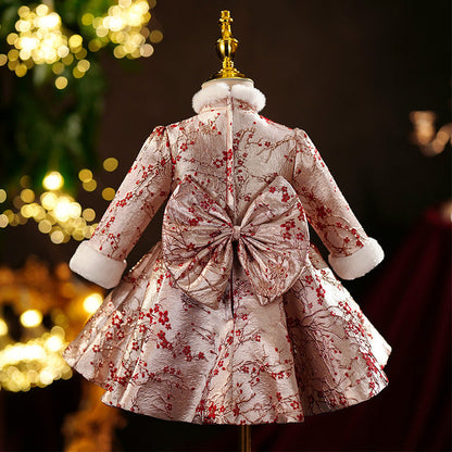 Winter Cute Baby Girl Puffy Long Sleeve Christmas Dress Toddler Birthday Princess Dress