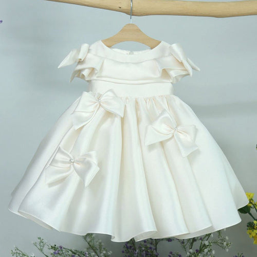 Sweet Baby Girls White Bow First Communion Dresses Toddler Prom Dress