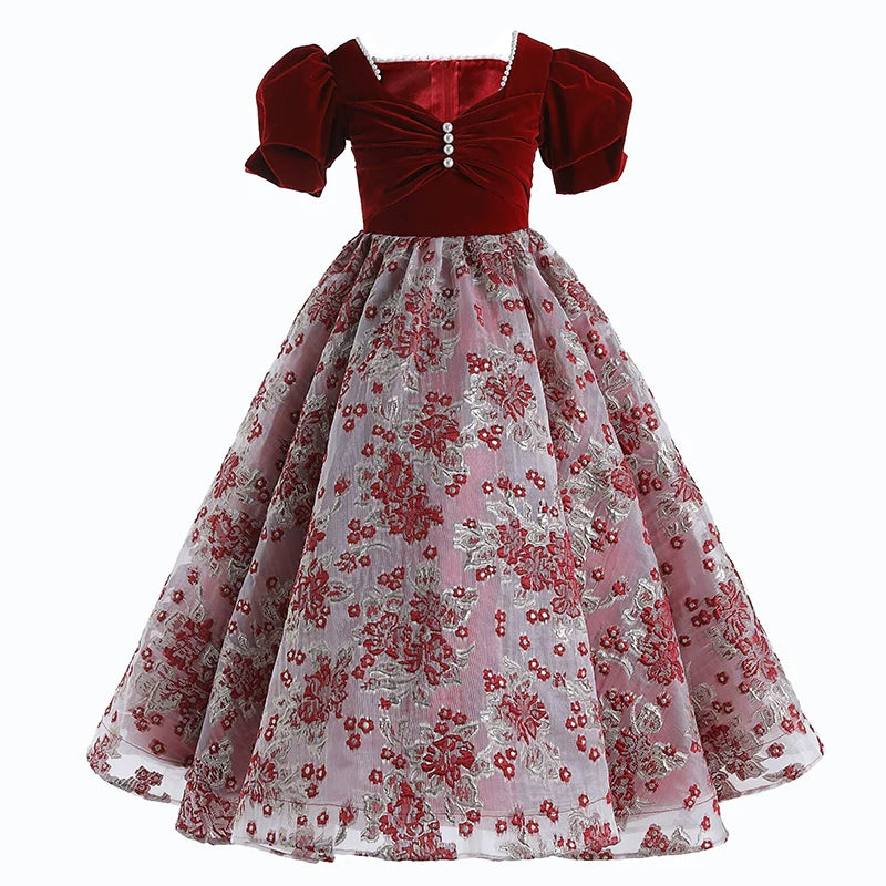 Girls Birthday Red Dress Children Pageant Princess Dress