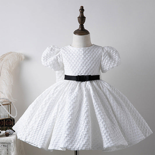 Sweet Baby Girl White Puff Sleeve Birthday Party Kids Dress Toddler First Communion Dress