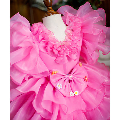 Girl Christmas Dress Toddler Ball Gowns Girl Pageant Summer Pink Bow Puff Princess Party Dress