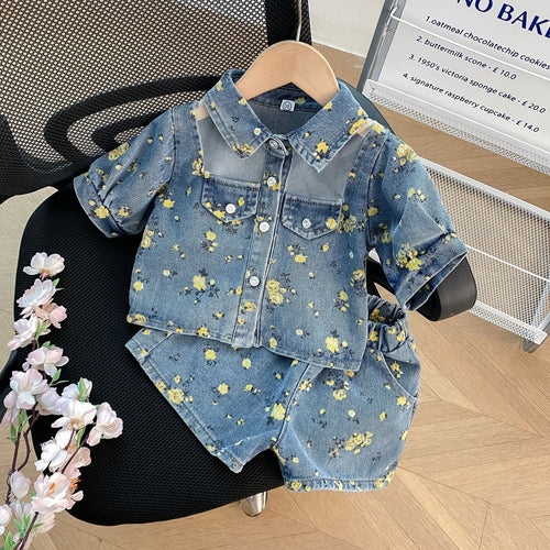 Girls Summer Suit Denim Print Suit