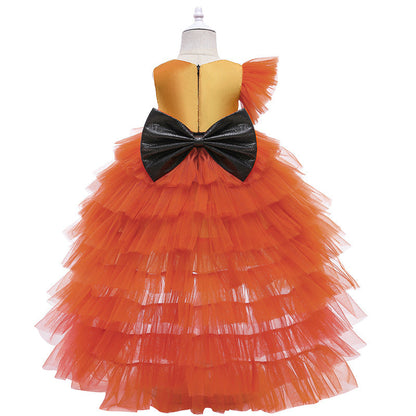 Halloween Girls Dresses Pumpkin Cake Trailing Dresses