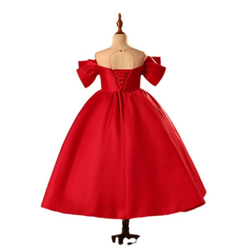 Elegant Baby Girls Red Bow Pageant Dresses Toddler Formal Dresses