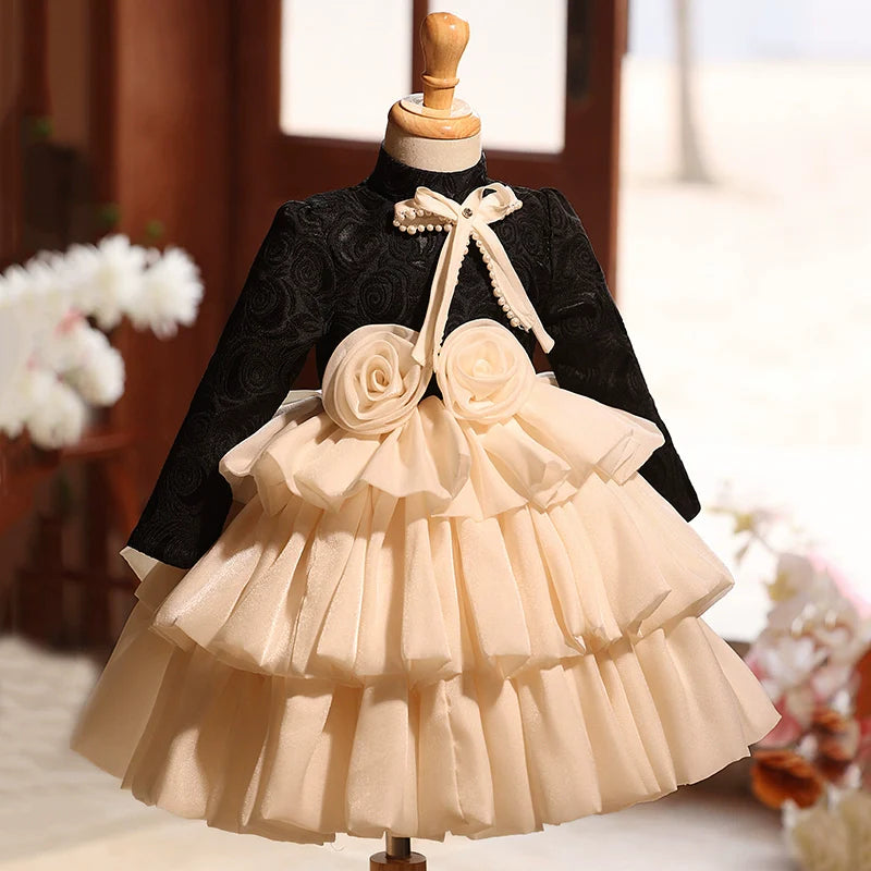 Flower Girl  Christmas Dress Black Puffy  Dress Toddler Birthday Pageant Princess Dress