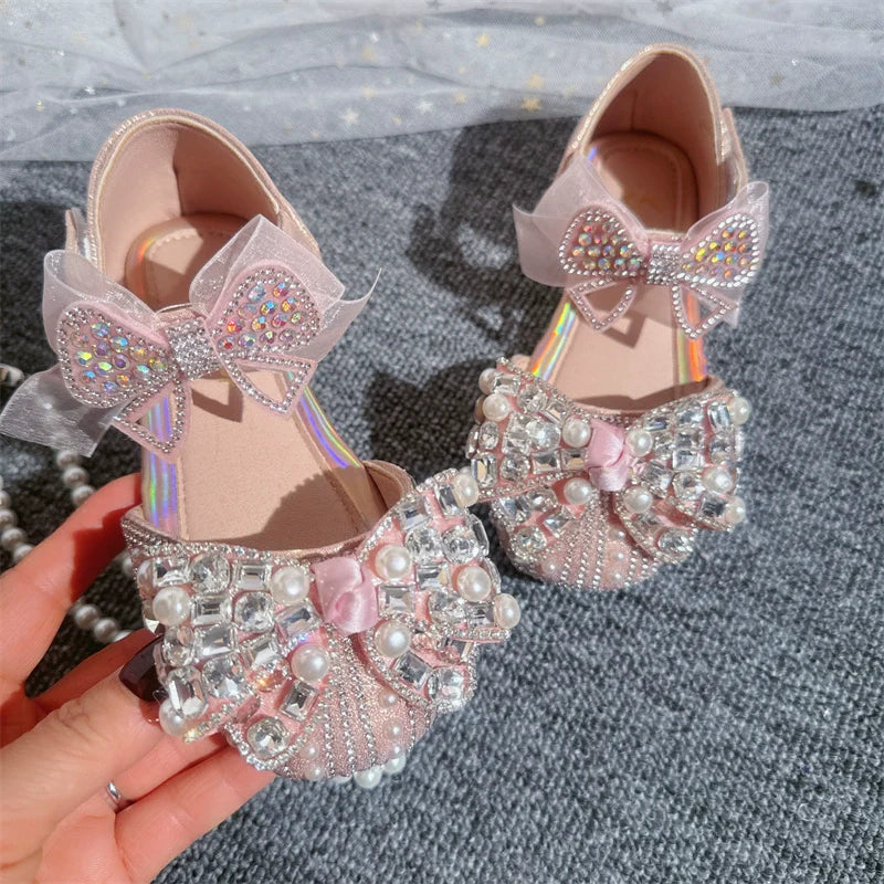 Girls Summer Shiny Sandals Bow-knot Rhinestone Princess Shoes