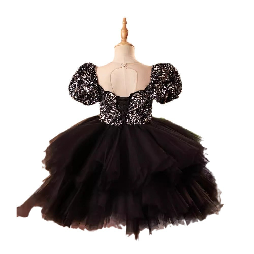 Girls Tutu Black Sequin Princess Dress Children's Show Christmas Dress