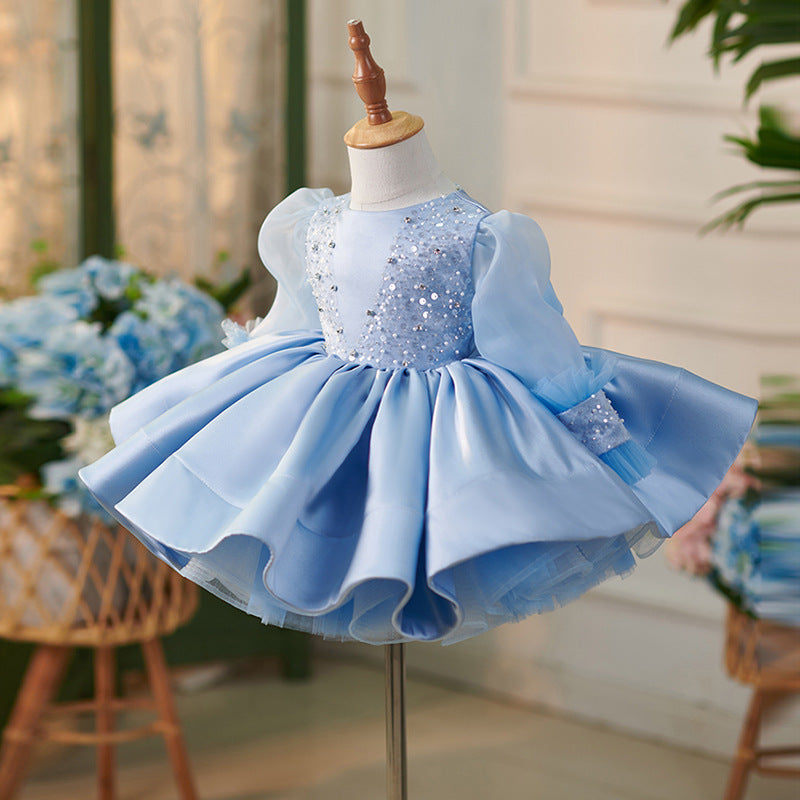 Girls Party Christmas Blue Puffy Princess Dress