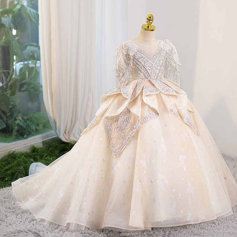 Girls Fantasy Champagne Wedding Dress Princess Dress