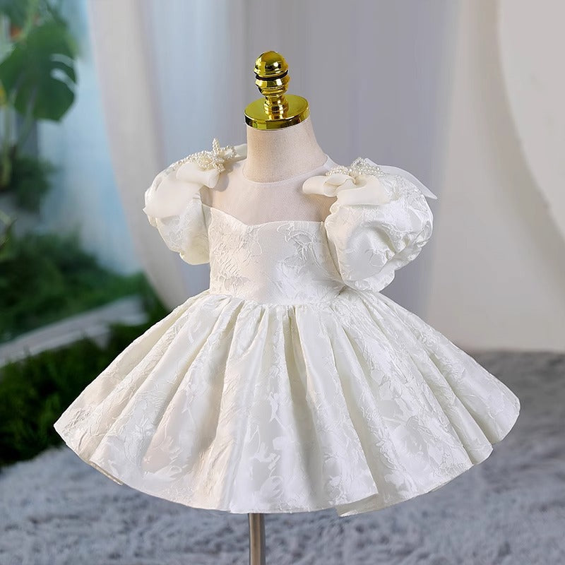 White Embroidery Flower Girl Wedding Dress for Little Girls