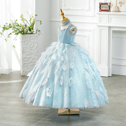 Elegant Baby Blue Princess Dresses For Girls Toddler Performance Dress